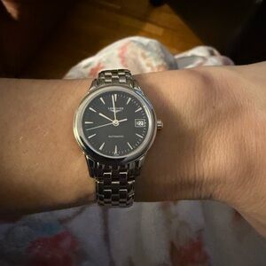 Longines Silver Watch with Black Dial